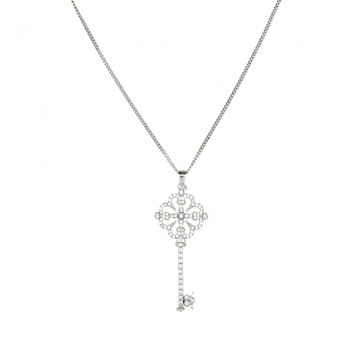 Silver Diamond Key Necklace