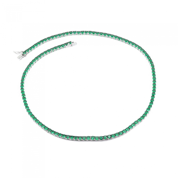 Green Zirconia Tennis Necklace - Silver 4mm 20