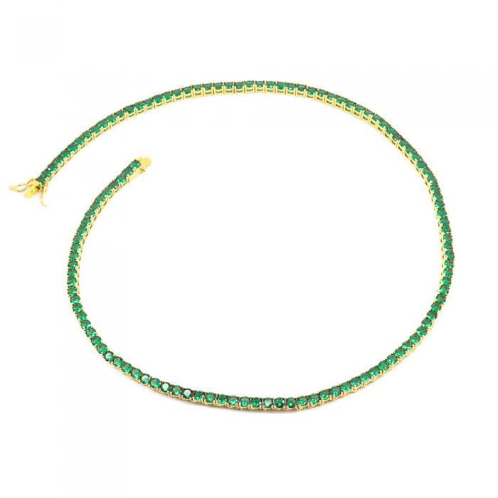 Green Zirconia Tennis Necklace - Gold 4mm 20