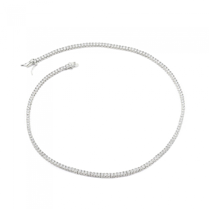 Zirconia Tennis Necklace - Silver 2mm 16”
