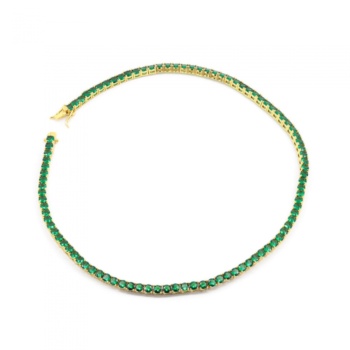 Green Zirconia Tennis Necklace - Gold 4mm 16”