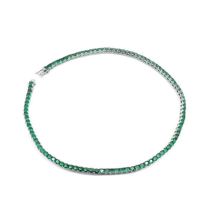 Green Zirconia Tennis Necklace - Silver 4mm 16”