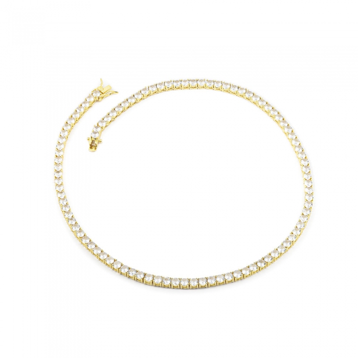 Zirconia Tennis Necklace - Gold 4mm 16”
