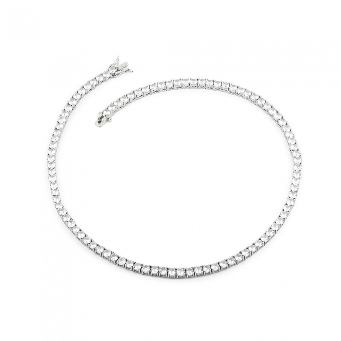 Zirconia Tennis Necklace - Silver 4mm 16”
