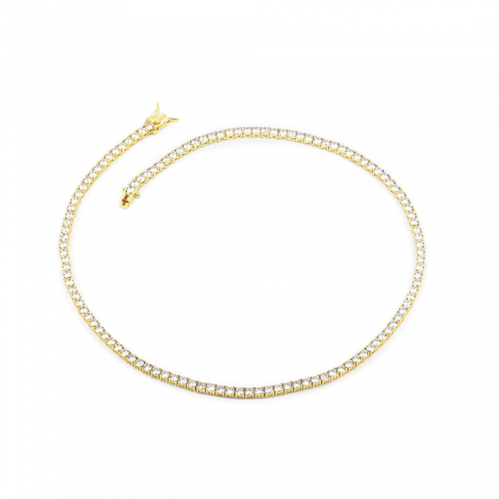 Zirconia Tennis Necklace - Gold 3mm 16”