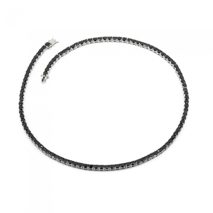 Black Zirconia Tennis Necklace - Silver 4mm 18”