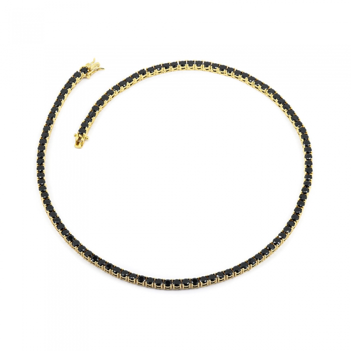Black Zirconia Tennis Necklace - Gold 4mm 18”