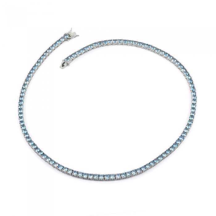 Sky Blue Zirconia Tennis Necklace - Silver 4mm 18”