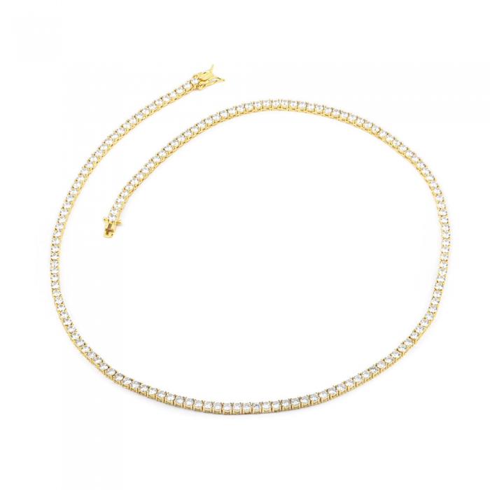 Zirconia Tennis Necklace - Gold 3mm 20”