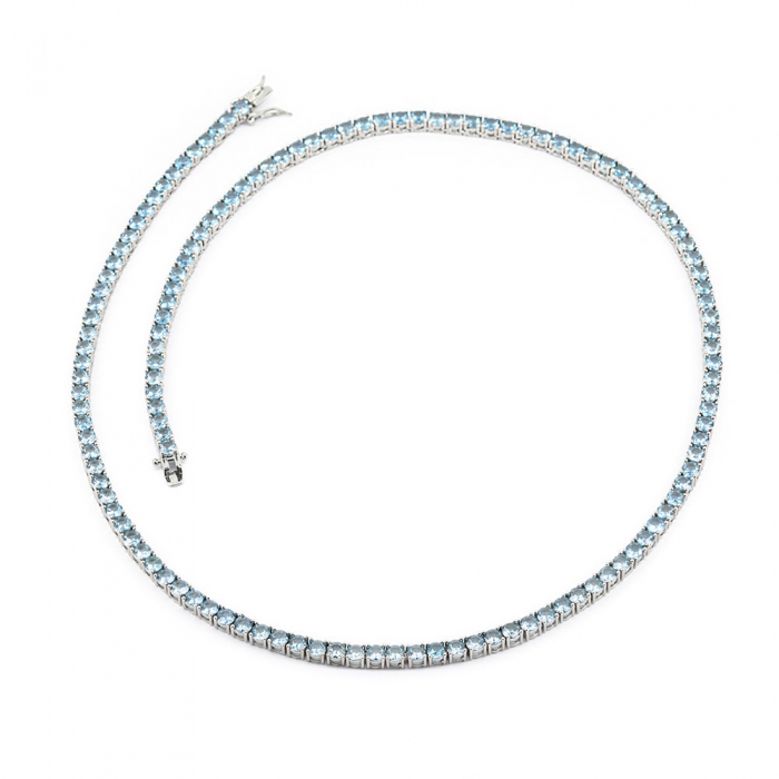 Sky Blue Zirconia Tennis Necklace - Silver 4mm 22”