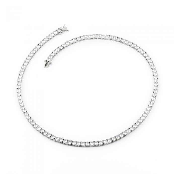Zirconia Tennis Necklace - Silver 4mm 18”