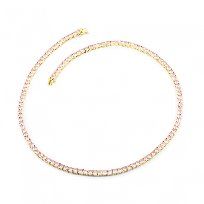 Pink Zirconia Tennis Necklace - Gold 4mm 20”