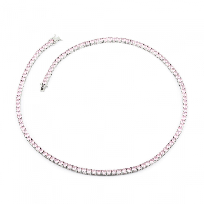Pink Zirconia Tennis Necklace - Silver 4mm 20”