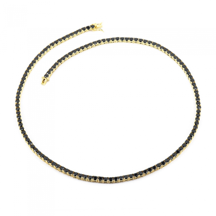 Black Zirconia Tennis Necklace - Gold 4mm 22”