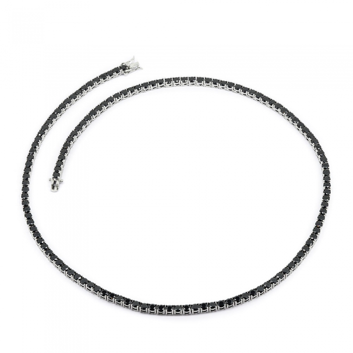 Black Zirconia Tennis Necklace - Silver 4mm 22”