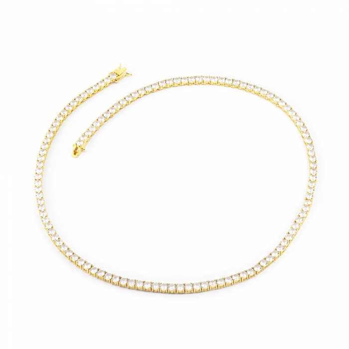 Zirconia Tennis Necklace - Gold 4mm 20”