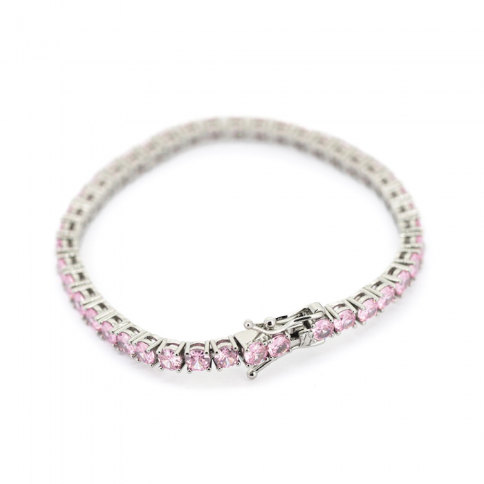 Pink Zirconia Tennis Bracelet - Silver 4mm 7”