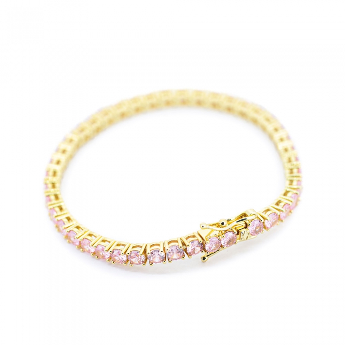 Pink Zirconia Tennis Bracelet - Gold 4mm 7”