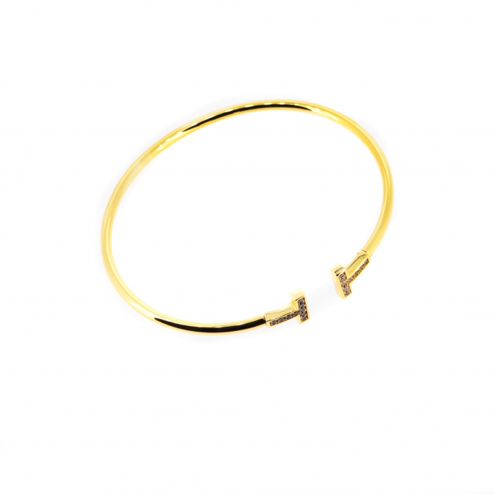 Gold T Bracelet with Zirconia