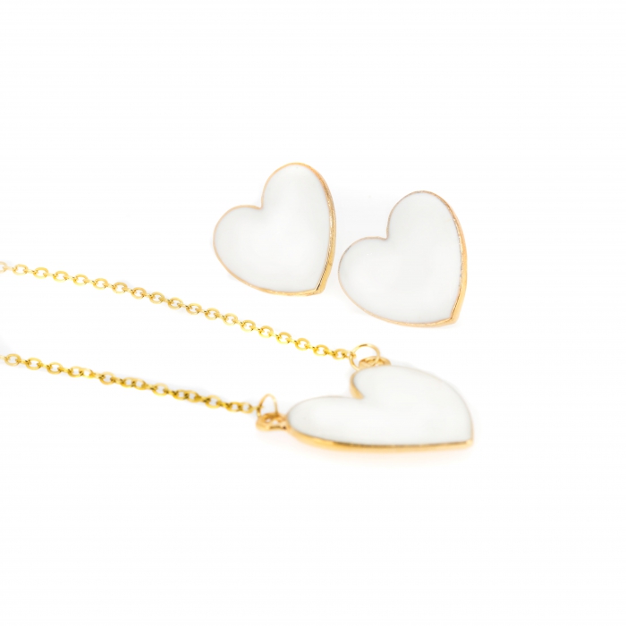 White Heart Necklace and Earrings 