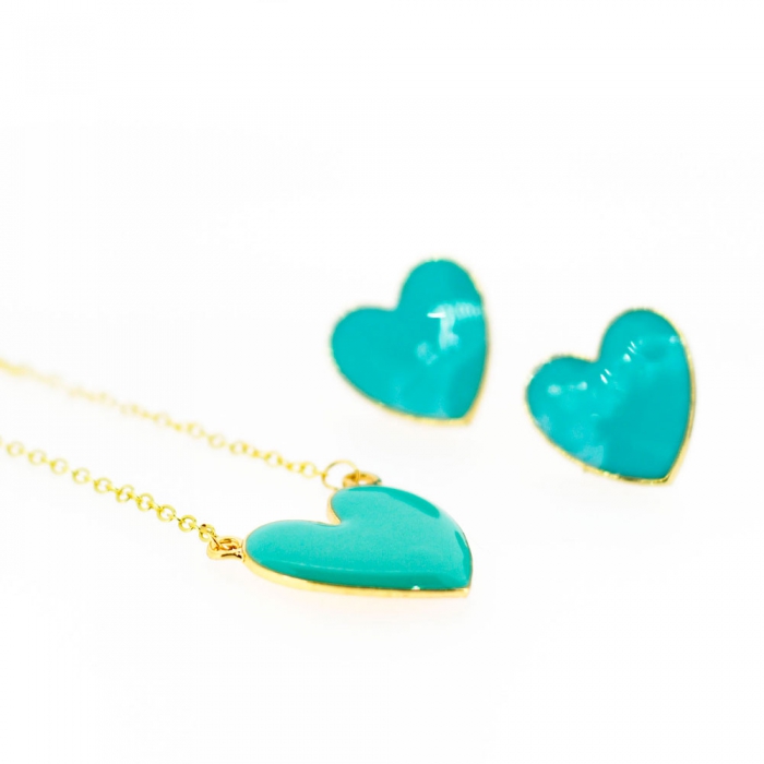 Aqua Hearts Set Necklace and Earrings