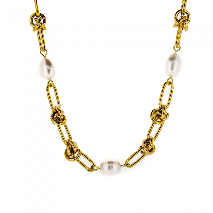 Gold Necklace with White Pearls