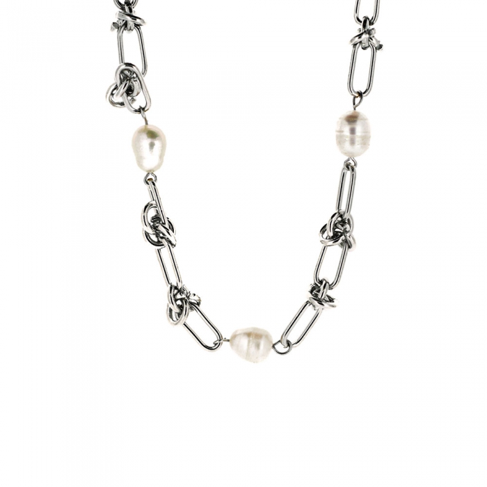 Silver Necklace with White Pearls