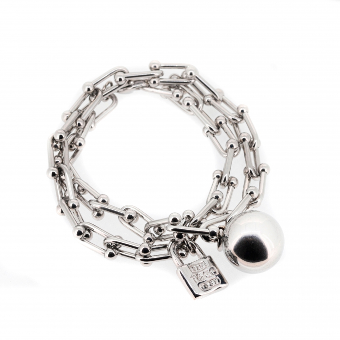 Silver color chain bracelet with Stainless Steel pearl and padlock