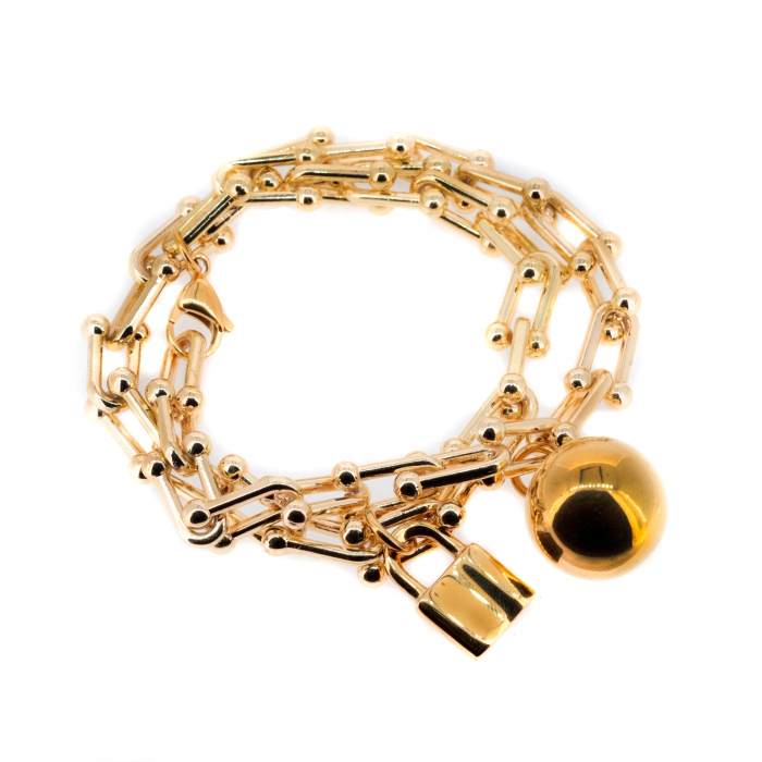 Color Gold steel double chain bracelet