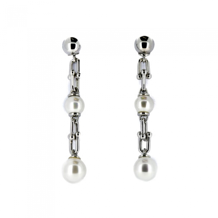 Silver Earrings Acrylic Pearls
