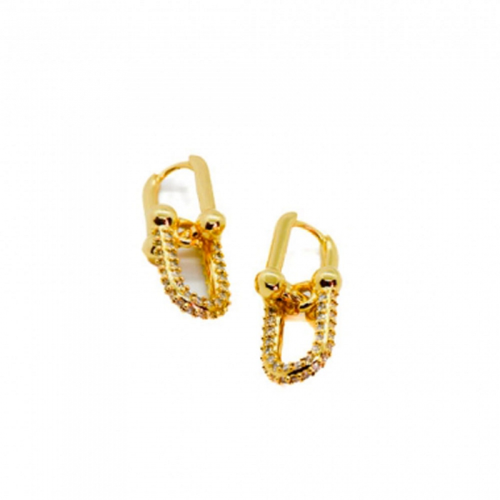 Gold Links Earrings with Zirconia