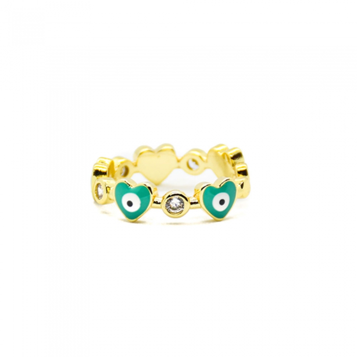 Gold Ring Aqua Hearts with Eyes