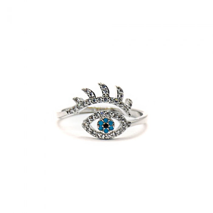 Silver Ring Eye with Zirconia Lashes