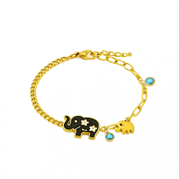 Gold Bracelet Black Elephant