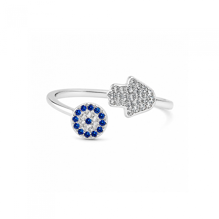 Silver Hamsa ring with zirconia