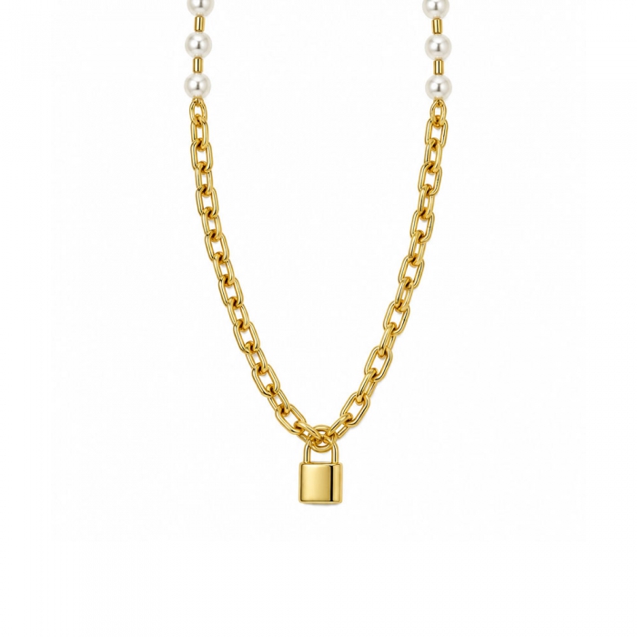 Gold Pearl Lock Necklace
