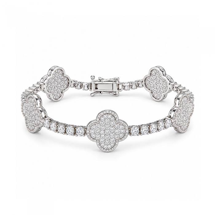 Silver Moissanite Clover Bracelet